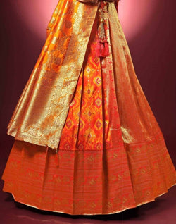 Collection of Beautiful Party Wear Orange and Red Coloured Half Saree Set in a gallery layout