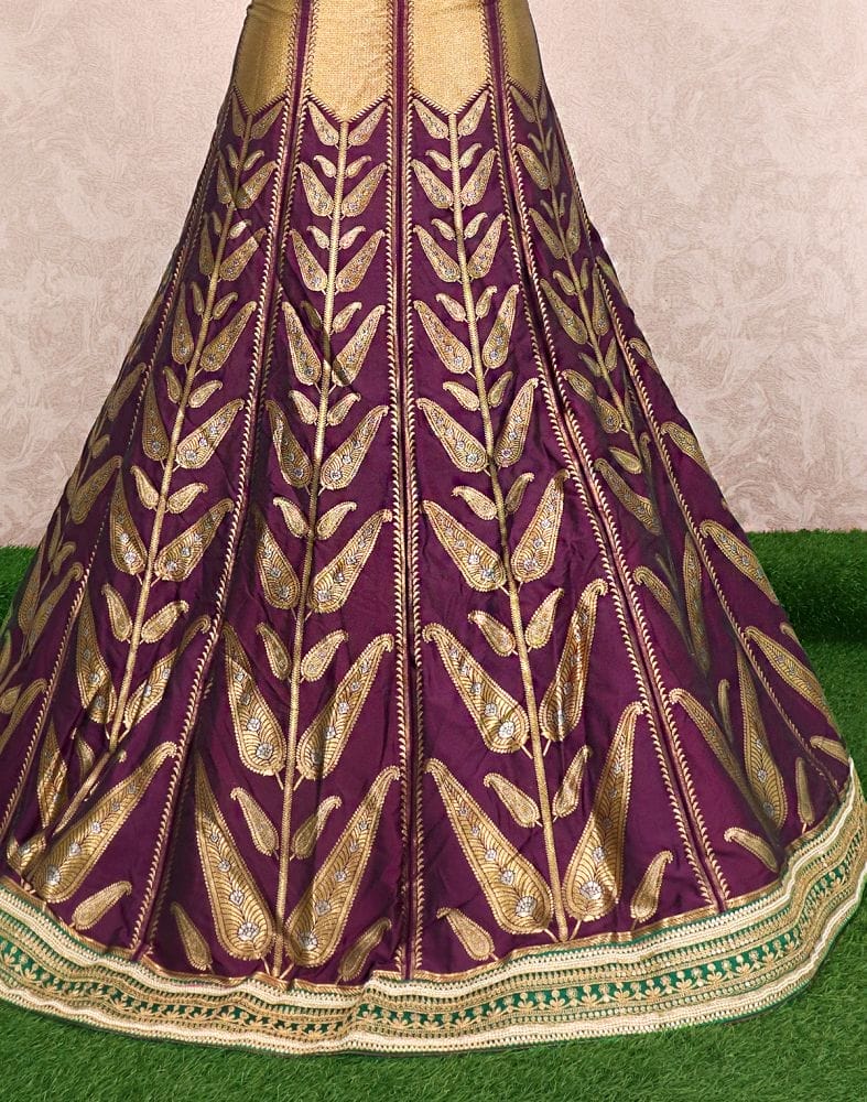 Violet Botanical Banaras Silk heavy zari Half Saree