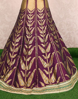 Collection of Violet Botanical Banaras Silk heavy zari Half Saree in a gallery layout