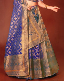 Collection of Traditional Navy Blue Floral Pattern Zari Banaras Fancy lehenga set in a gallery layout