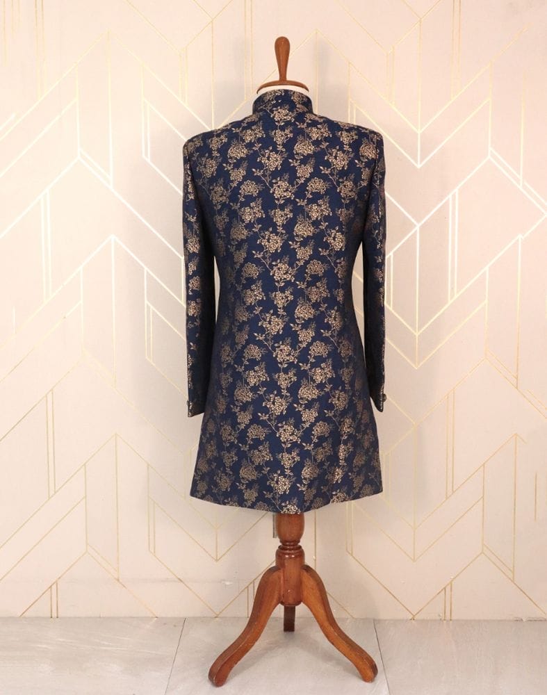 Collection of Jacquard Blue Coloured Floral Weave Indo-Western Set in a gallery layout