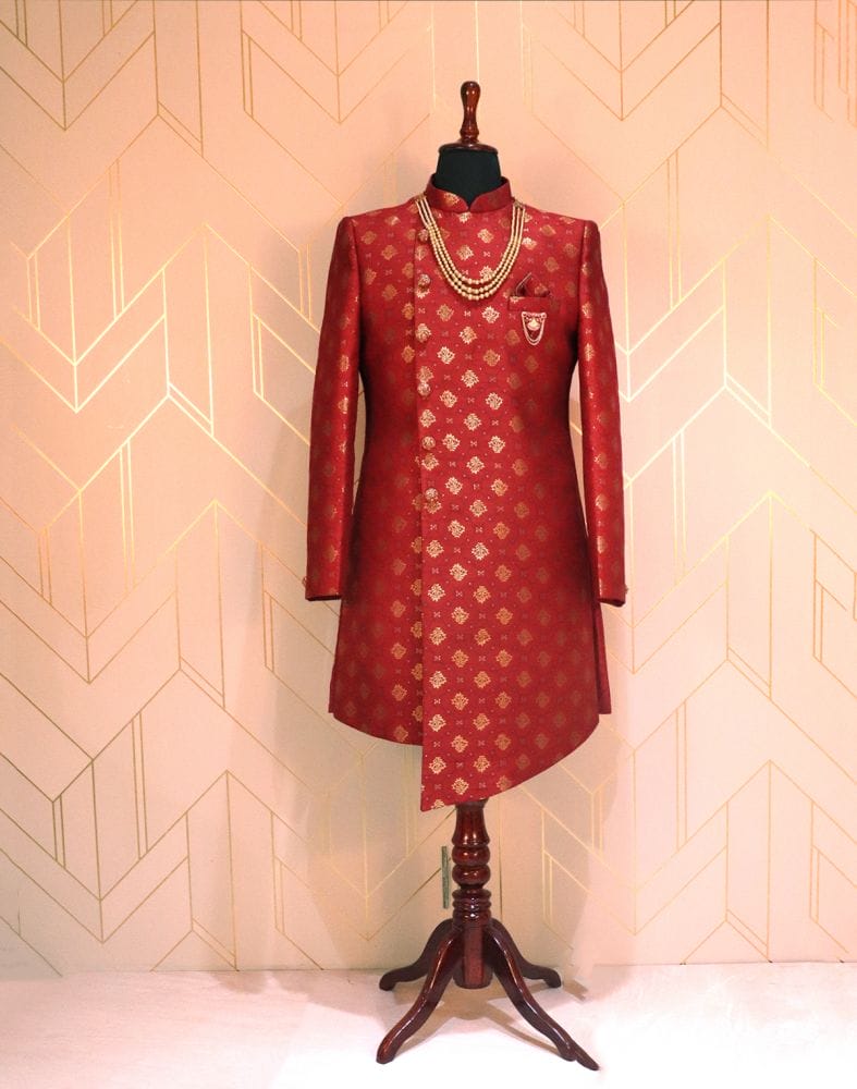 Maroon Jacquard Indo-Western Set