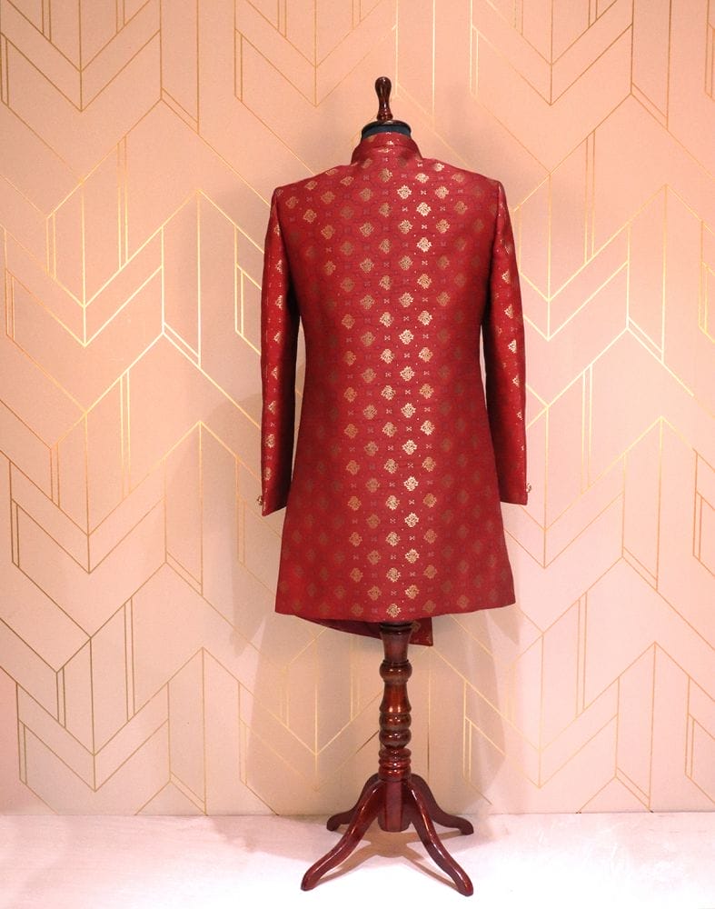 Collection of Maroon Jacquard Indo-Western Set in a gallery layout