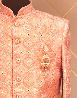 Collection of Light Pink Floral Raw Silk Embriodery Indo-Western Set in a gallery layout