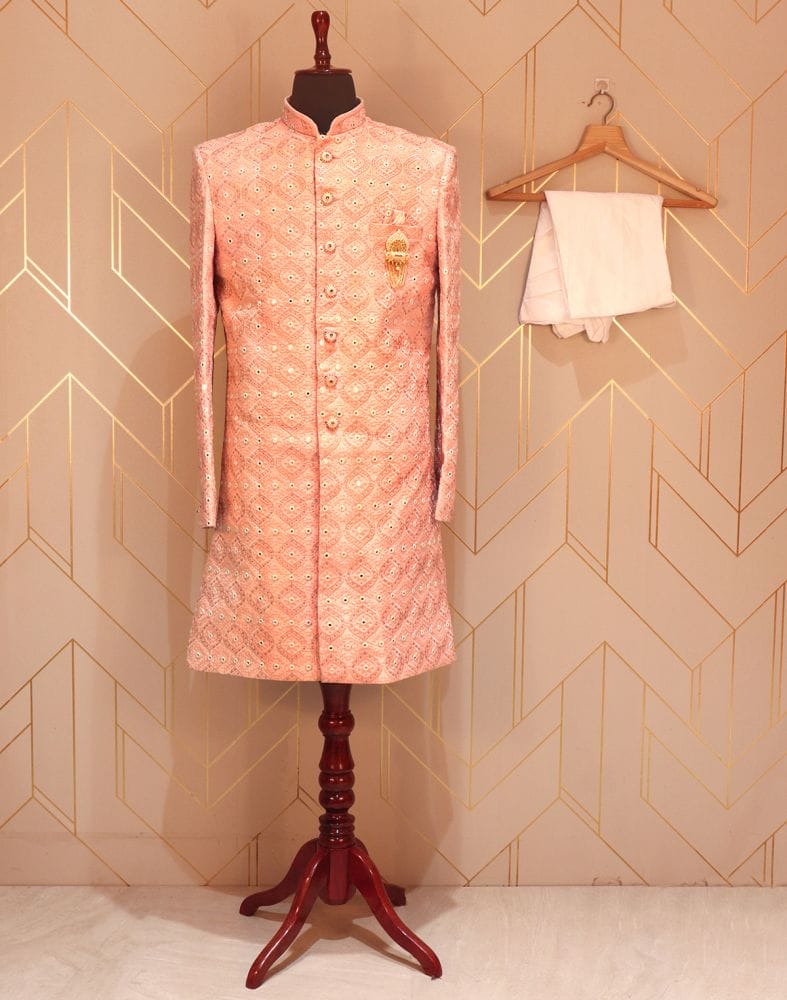 Collection of Light Pink Floral Raw Silk Embriodery Indo-Western Set in a gallery layout