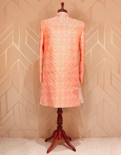 Collection of Light Pink Floral Raw Silk Embriodery Indo-Western Set in a gallery layout