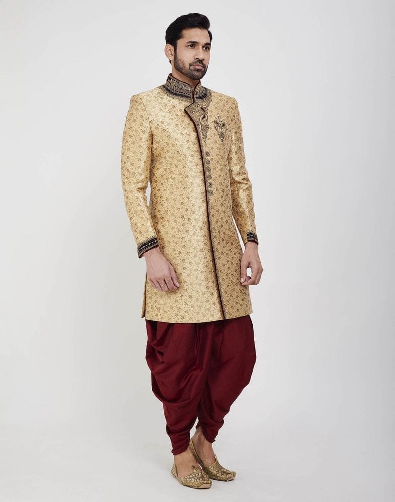 Gold Zardosi Embroidery And Collar Work Wedding Sherwani