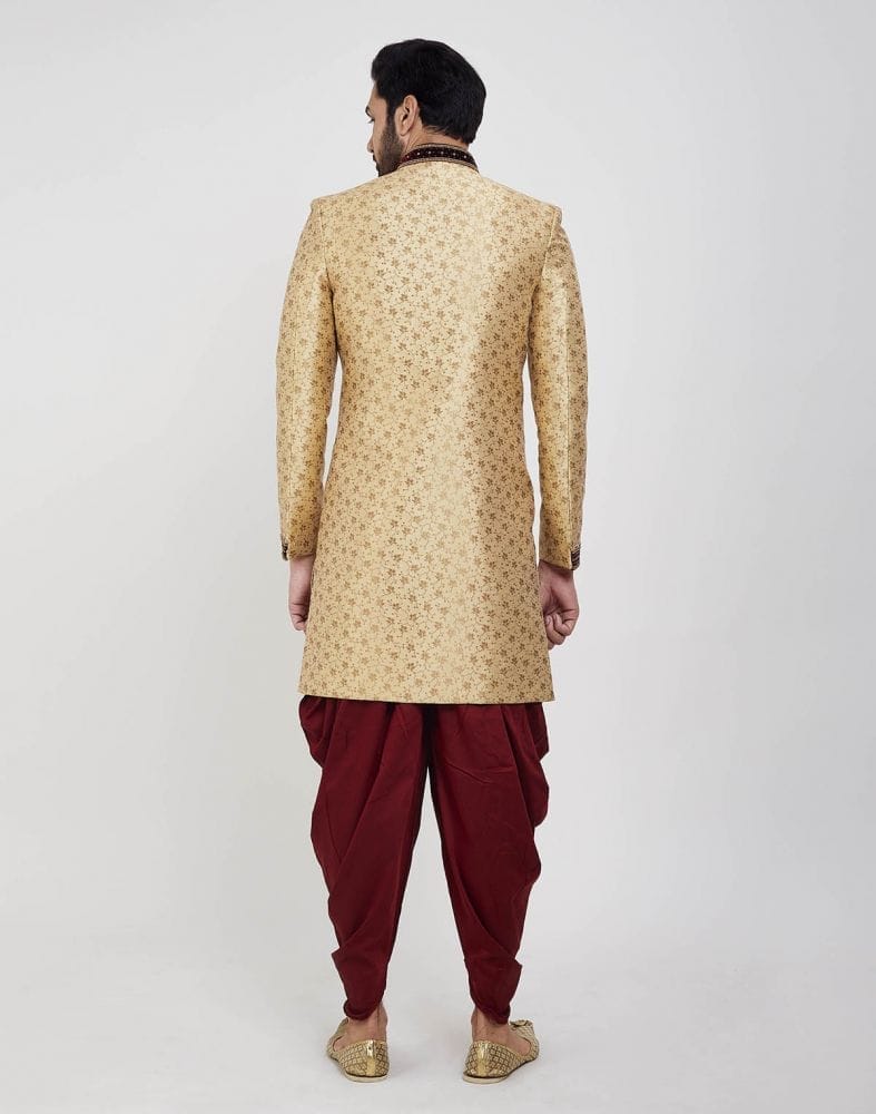 Gold Zardosi Embroidery And Collar Work Wedding Sherwani