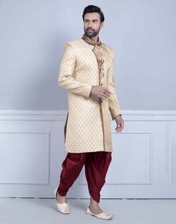 Collection of Gold Self Design Zardosi Work Sherwani For Wedding in a gallery layout