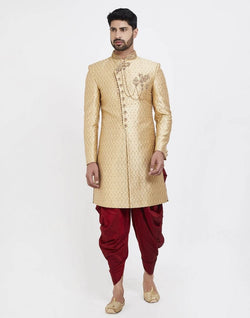 Collection of Gold Jacquard Self Design Wedding Sherwani in a gallery layout