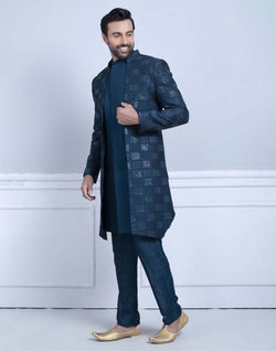 Collection of Raw Silk All Over Stylish Sequence Work Indo Open Jacket Set in a gallery layout