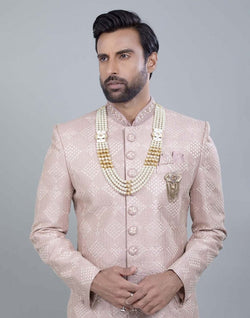 Collection of Light Pink Coloured Jacquard With Sequence Work Sherwani Set in a gallery layout