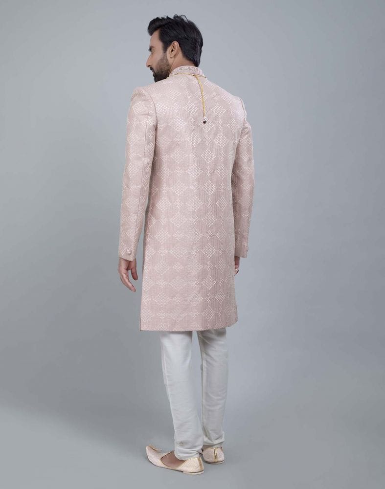 Light Pink Coloured Jacquard With Sequence Work Sherwani Set