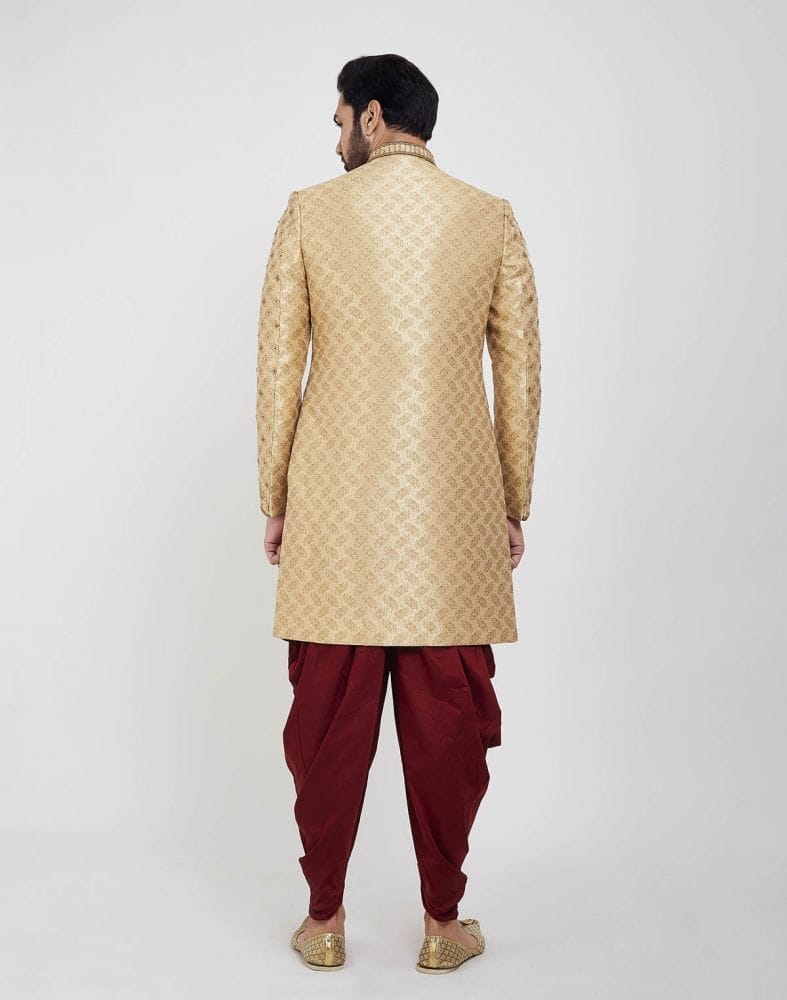 Gold Heavy Embroidery Sherwani With Peshawari Wedding Sherwani