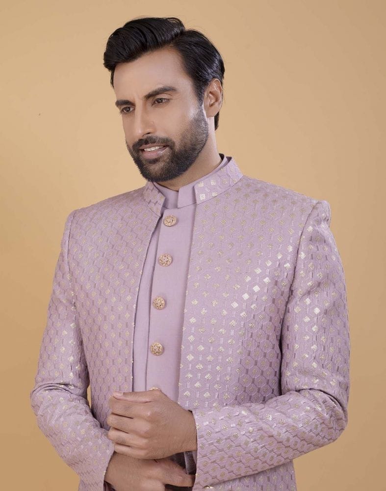 Collection of Stunning Light Pink Sequence Work Indo Open Jacket in a gallery layout