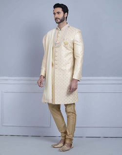 Collection of Fawn Art Silk Sherwani With Dupatta in a gallery layout