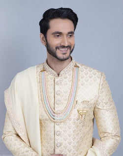 Collection of Fawn Art Silk Sherwani With Dupatta in a gallery layout