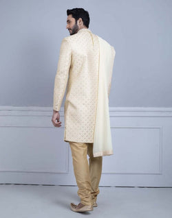 Collection of Fawn Art Silk Sherwani With Dupatta in a gallery layout