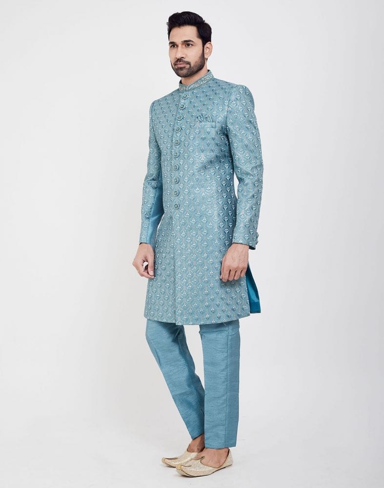 Jacquard Grey Coloured Floral Indo-Western Set