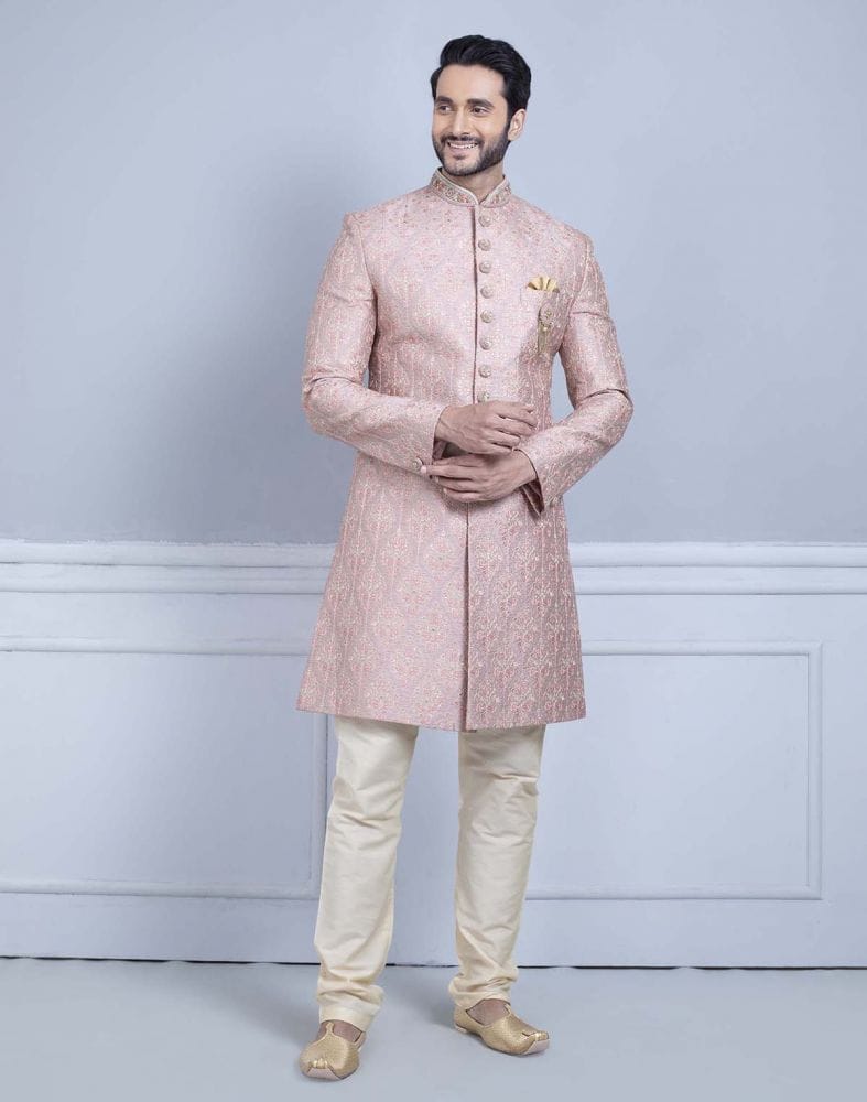 Light Pink Premium Embroidery Work Sherwani For Wedding