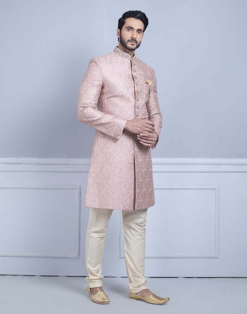 Light Pink Premium Embroidery Work Sherwani For Wedding