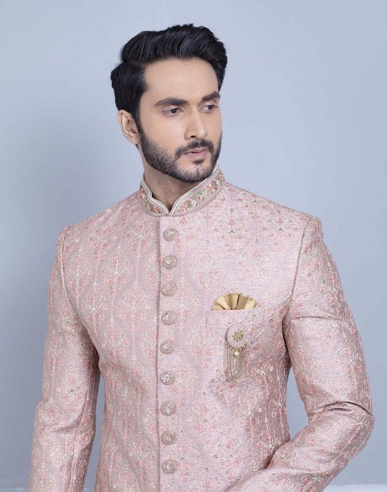 Light Pink Premium Embroidery Work Sherwani For Wedding