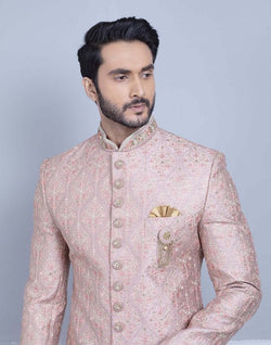 Collection of Light Pink Premium Embroidery Work Sherwani For Wedding in a gallery layout