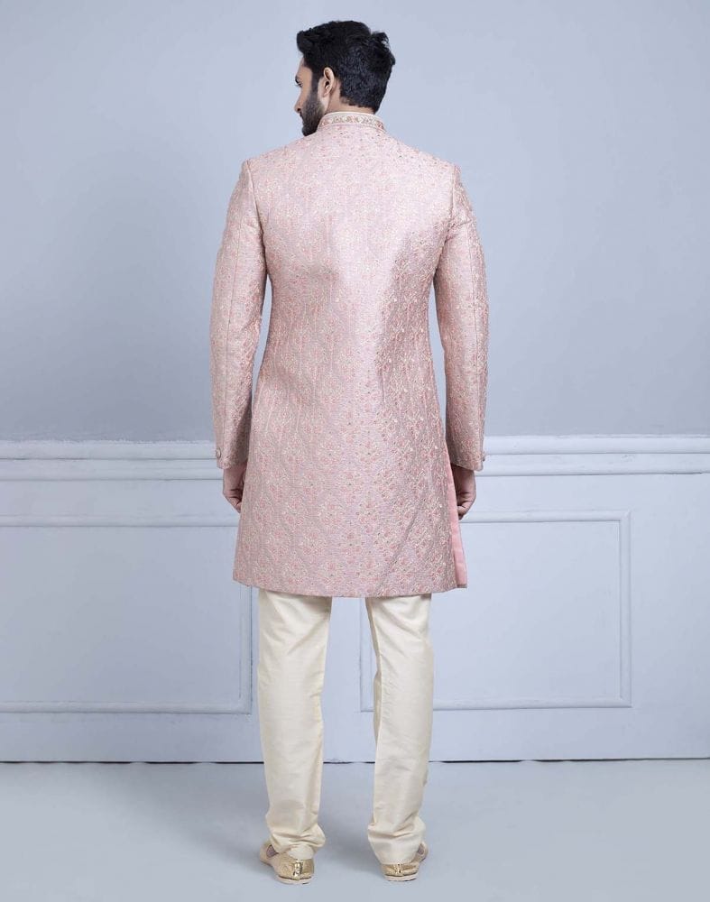 Collection of Light Pink Premium Embroidery Work Sherwani For Wedding in a gallery layout