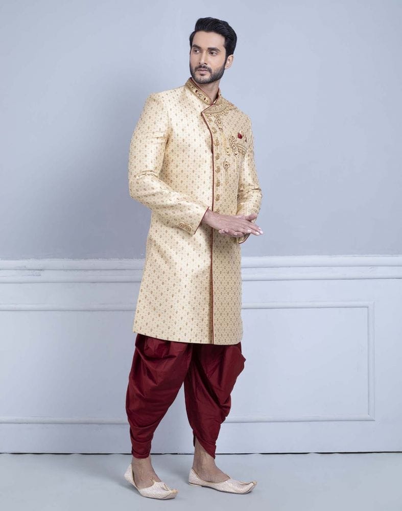 Gold Comfortable and Luxurious Detailing Traditional Sherwani