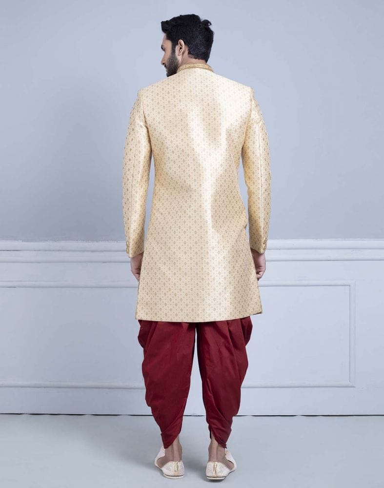 Collection of Gold Comfortable and Luxurious Detailing Traditional Sherwani in a gallery layout