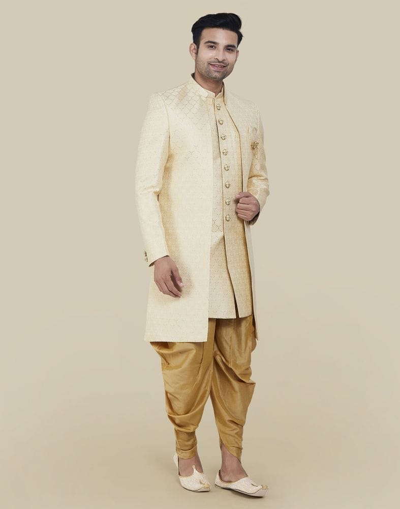 Cream Coloured Self Brocade Indo Open Jacket