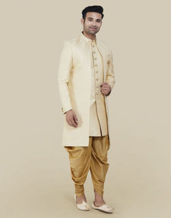 Collection of Cream Coloured Self Brocade Indo Open Jacket in a gallery layout