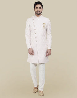 Collection of Brocade Peach Coloured Indo Western Sherwani Set in a gallery layout