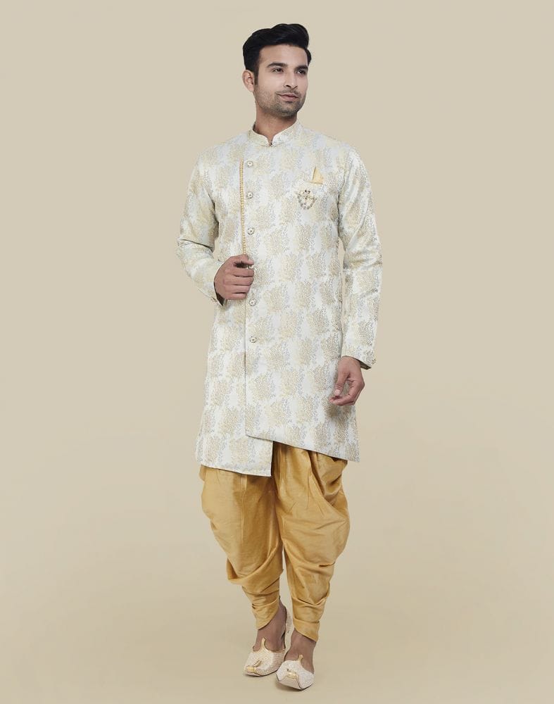 Grey Self Highlighted Design Semi Indo Western Set