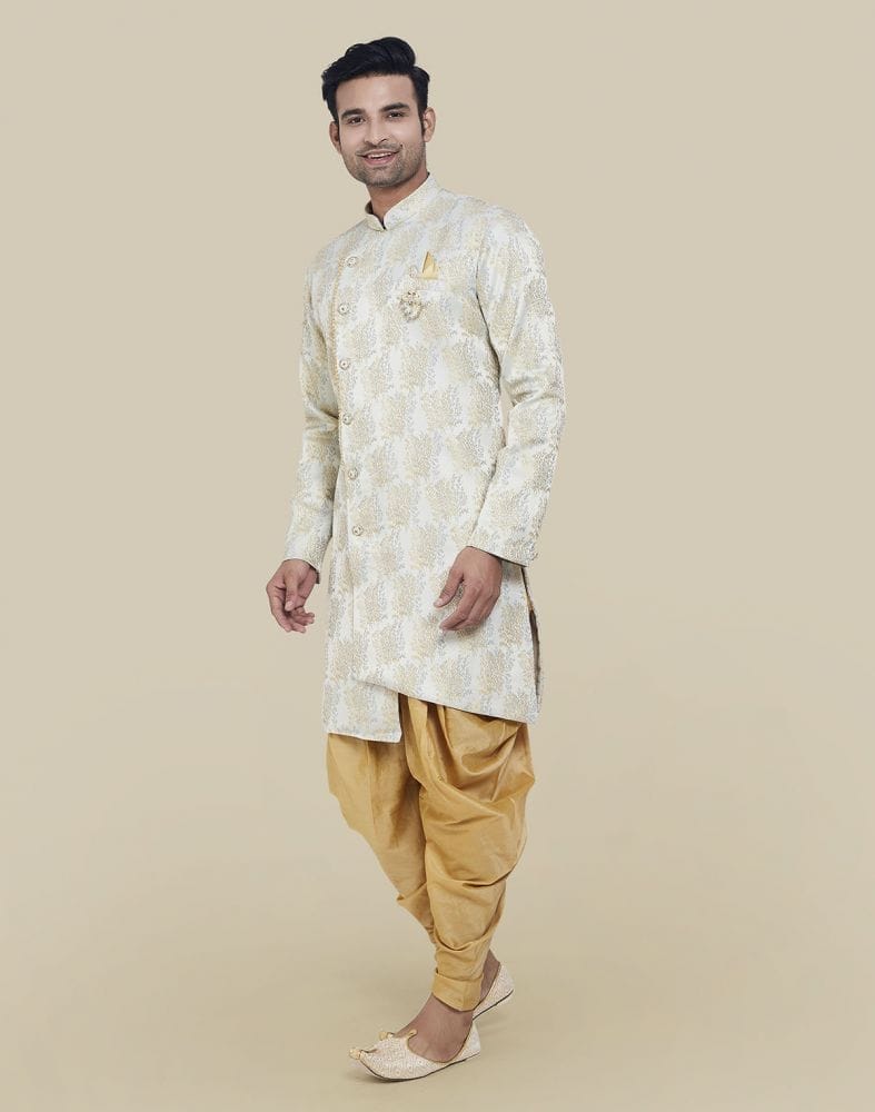 Grey Self Highlighted Design Semi Indo Western Set