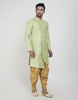 Collection of Pista Green Jacquard Design With Peshawari Semi Indo Western Set in a gallery layout