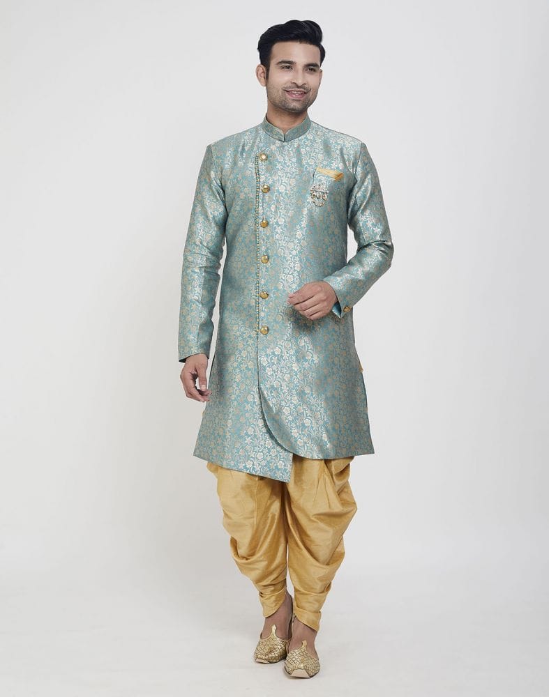 Firozi Coloured Jacquard Design Semi Indo Western Set