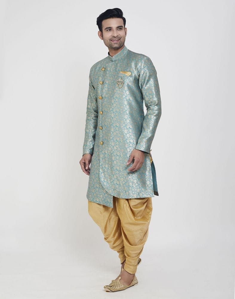 Firozi Coloured Jacquard Design Semi Indo Western Set