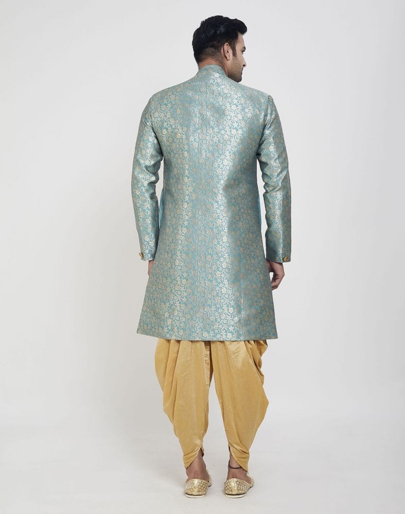 Firozi Coloured Jacquard Design Semi Indo Western Set