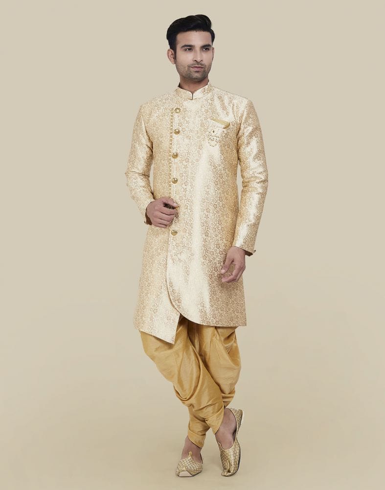 Gold Colour Jacquard Design Semi Indo Western Set