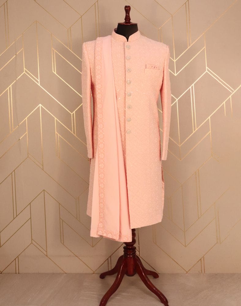 Collection of Charismatic Peach Floral Chiffon Chikankari Indo-Western Set in a gallery layout