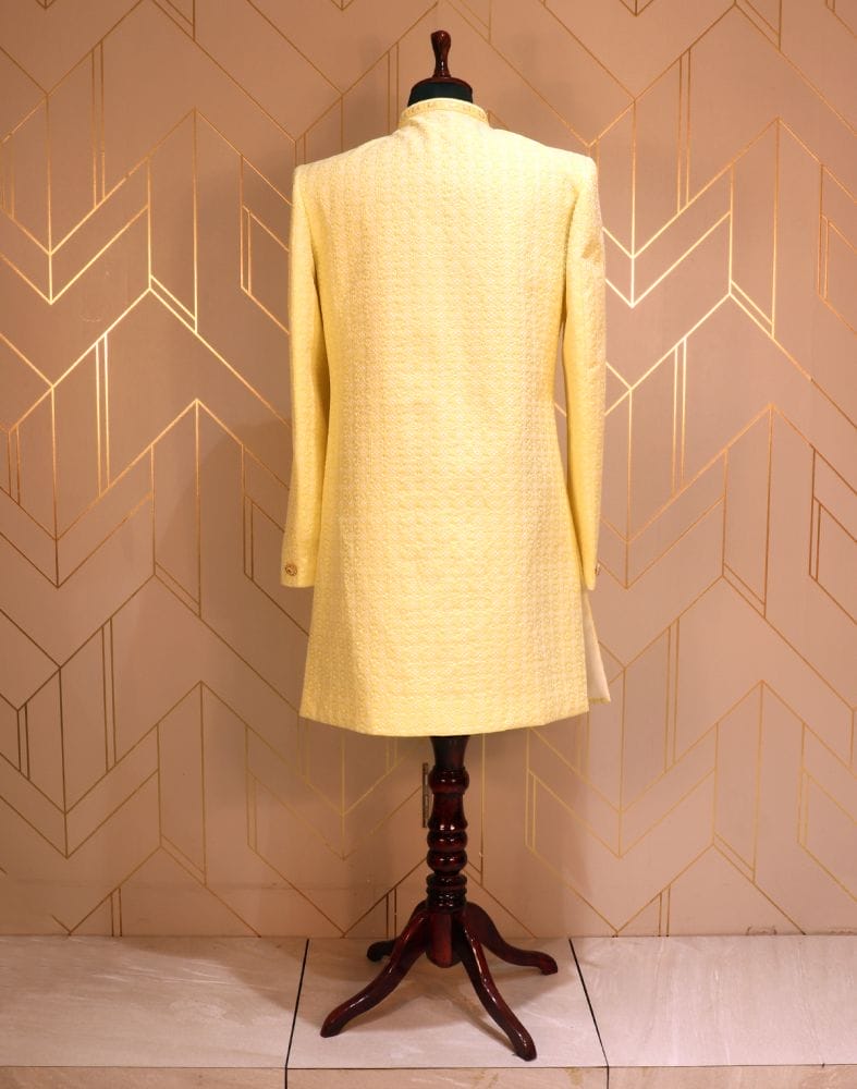 Yellow Floral Raw Silk Chikankari Indo Western Set