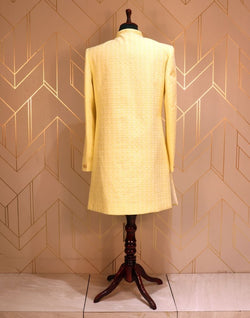 Collection of Yellow Floral Raw Silk Chikankari Indo Western Set in a gallery layout