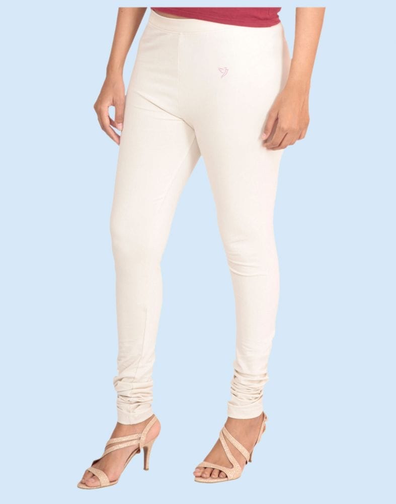 Twin Birds Ivory Snow Cotton Lycra Pencil Cut Women Legging