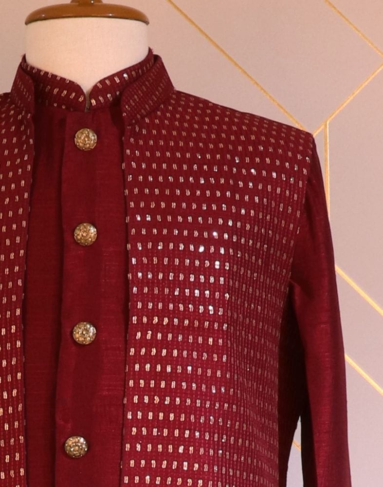 Maroon Raw Silk De Royal Jacket Set