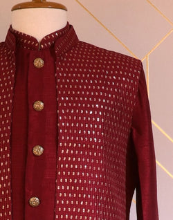 Collection of Maroon Raw Silk De Royal Jacket Set in a gallery layout