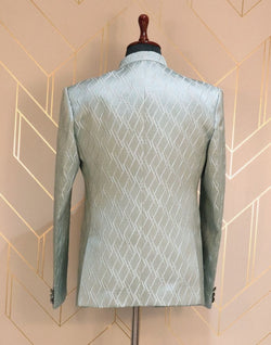 Collection of Pista Green Jacquard Geometric Jodhpuri Suit Set in a gallery layout