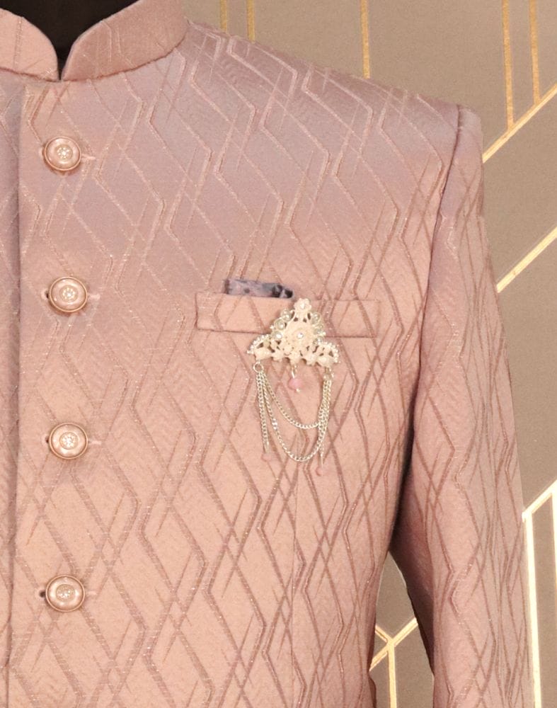 Pink Geometric Jacquard Weave Jodhpuri Suit Set