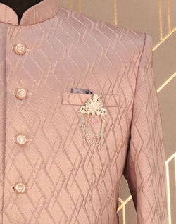 Collection of Pink Geometric Jacquard Weave Jodhpuri Suit Set in a gallery layout