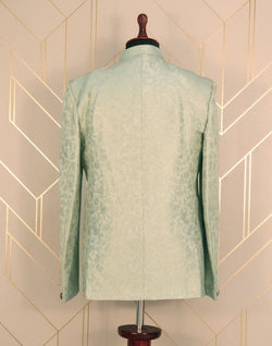 Collection of Pista Green Self Design Jacquard Zarodosi Embroidery Jodhpuri Suit Set in a gallery layout